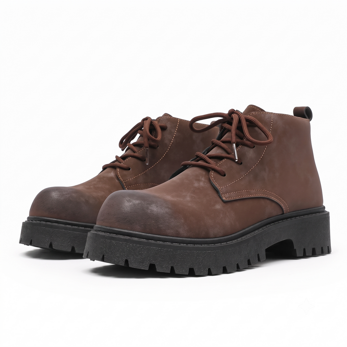 Distressed Brown Lace Up Platform Ankle Boots