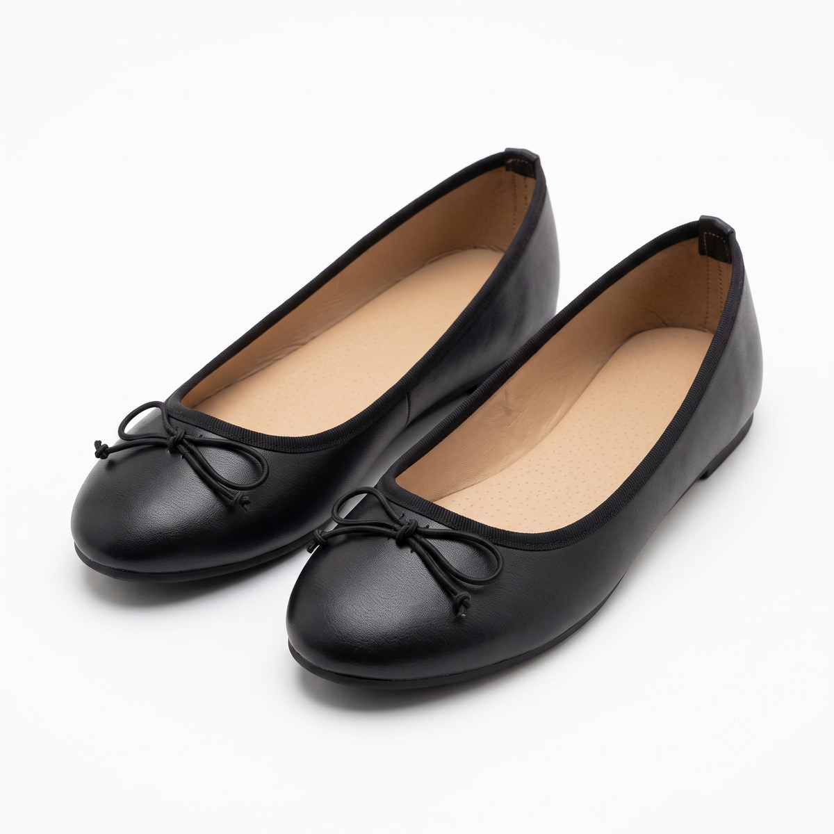 Classic Black Leatherette Bow Ballerina Flats
