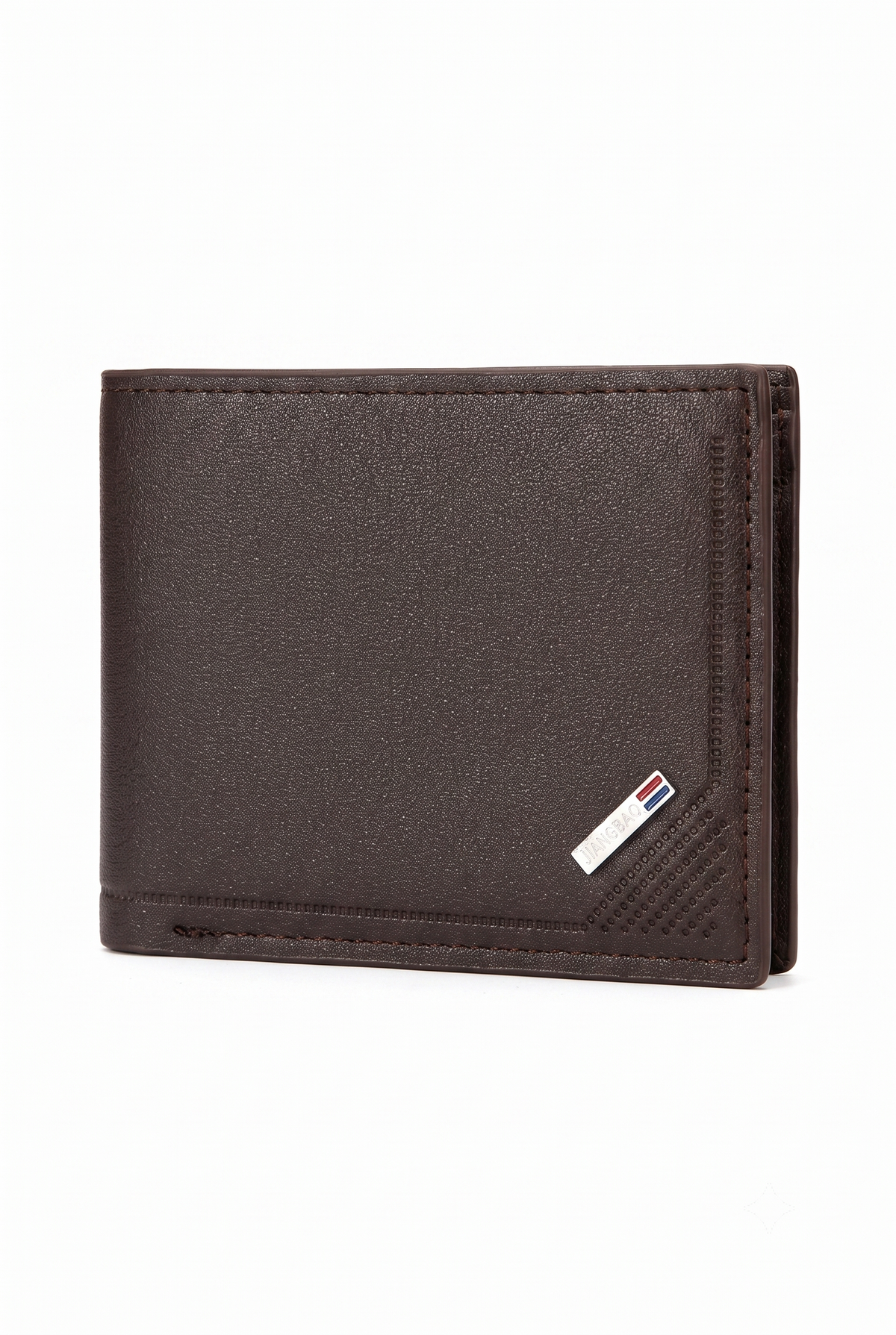 Textured Dark Brown Bifold Wallet with Metal Detail